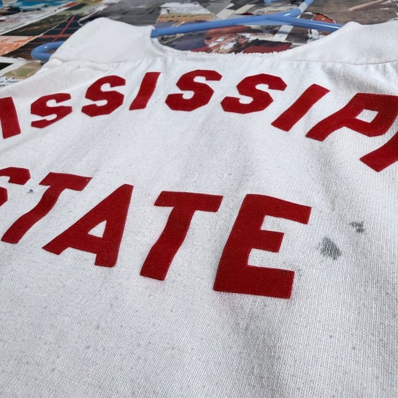 Vintage Mississippi State Cropped Tank Top White & Red‎ Sleeveless DEL Football - Picture 2 of 8
